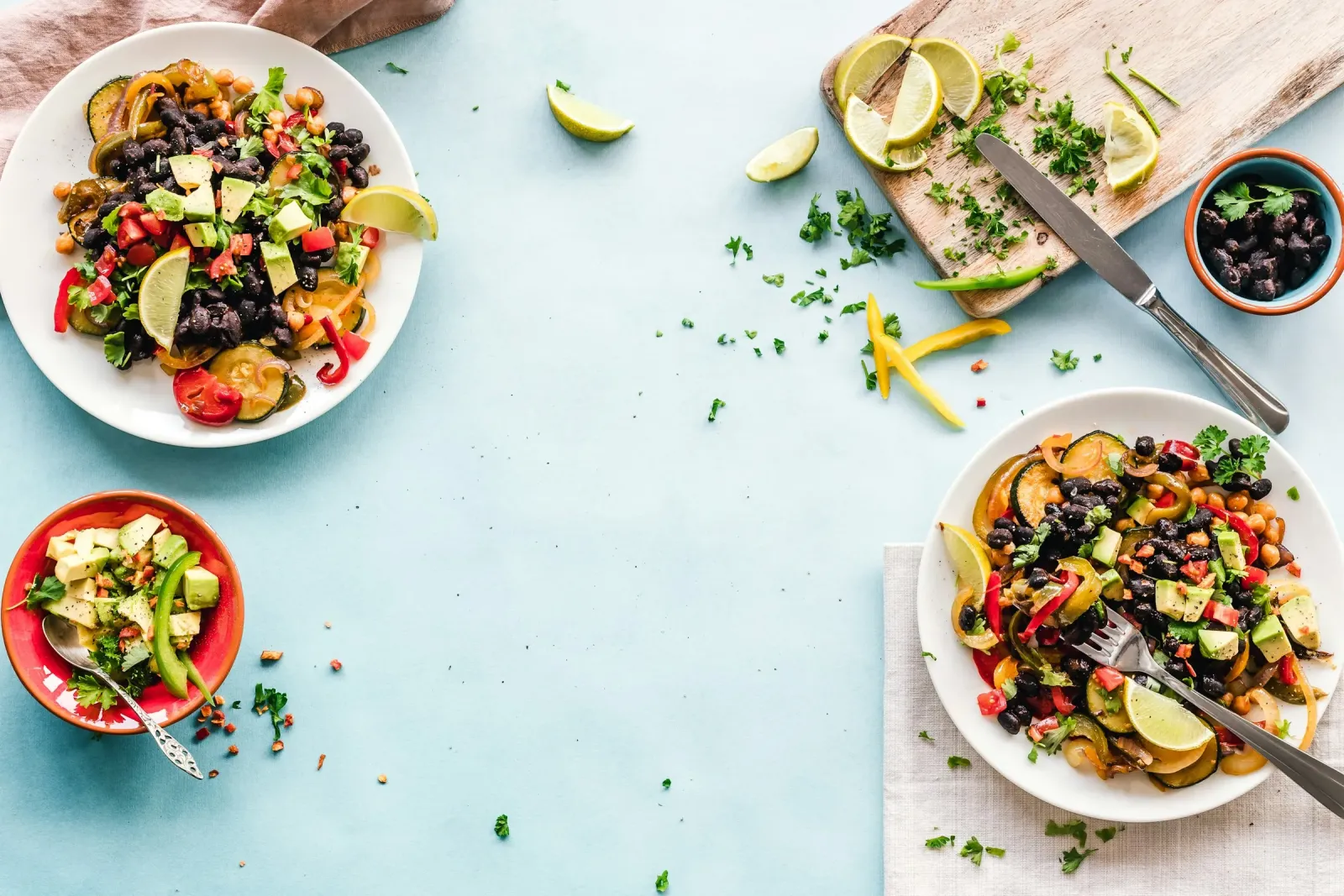 Plates of fresh, healthy food
